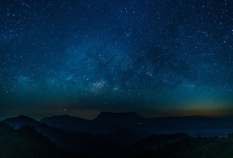 Night view with the milky way, the peak of doi luang, chiang dao, thailand