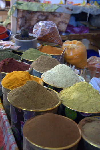 Close-up of multi colored vegetables for sale at market stall