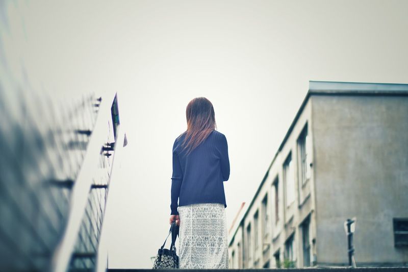 Woman standing against clear sky