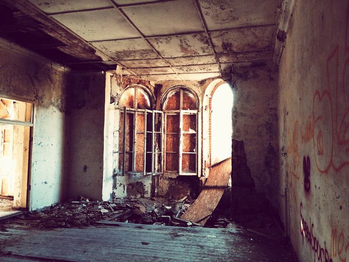 Interior of abandoned damaged house