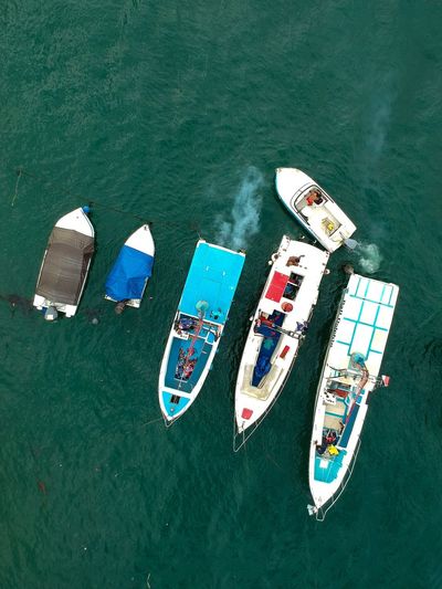 High angle view of ship in sea