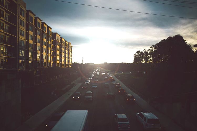 Sunset over road