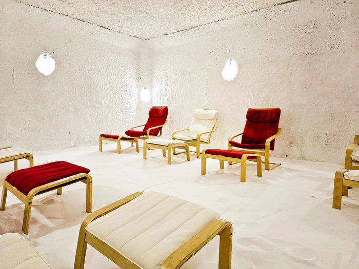 Inside view of the salt cave in a spa, designed to replicate the microclimate of natural salt caves