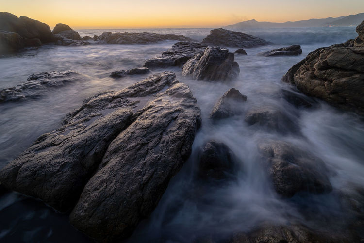 In the middle of tigullio gulf  liguria italy,  in the background portofino natural reserve