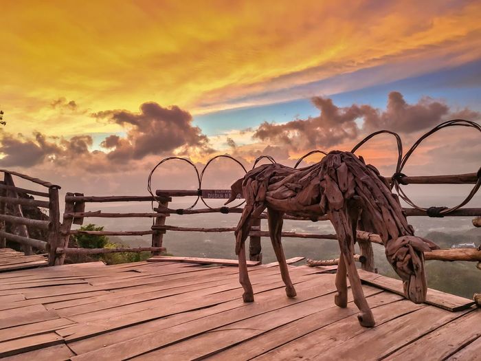 Sunset at one of the travel destination in yogyakarta with horse statue