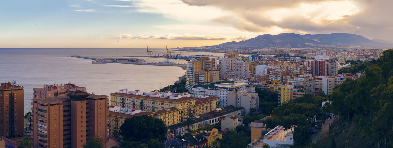 Panoramic view of the malaga city and harbor, costa del sol, malaga province, andalucia, spain