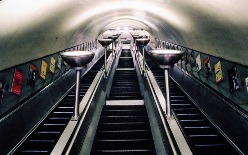 Low angle view of empty staircase of subway station