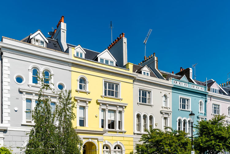 Colourful english victorian houses in notting hill, in kensington and chelsea