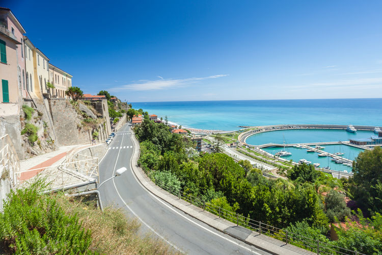 View from ventimiglia alta on mediterranean sea and small port