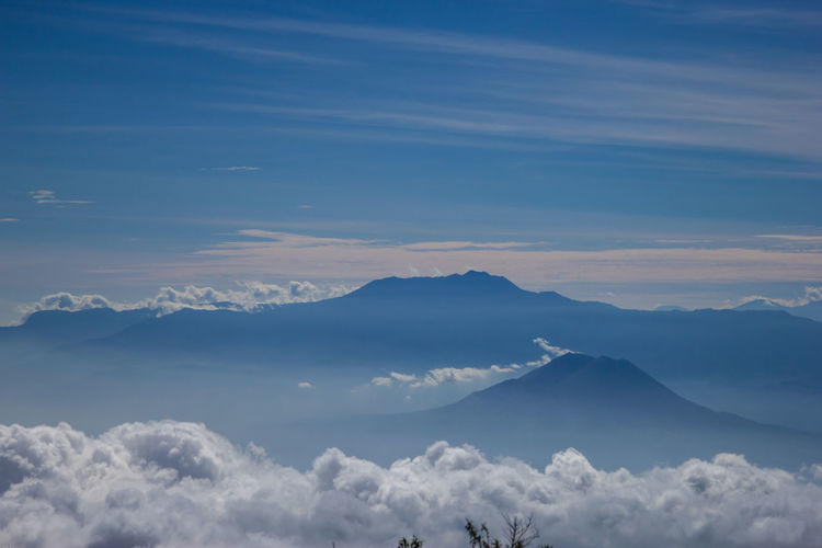 Scenic view of mountains against sky during sunset