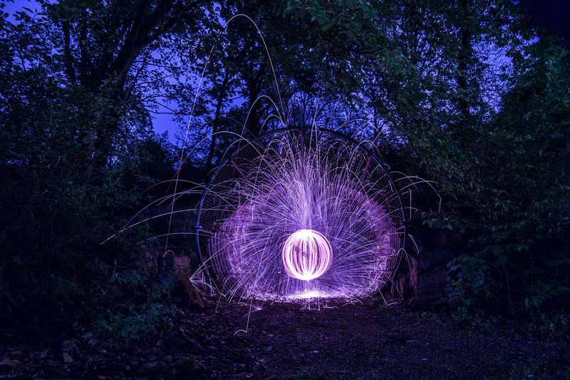Ring of blue fire at night