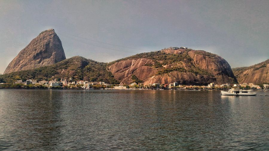 Scenic view of bay against sky