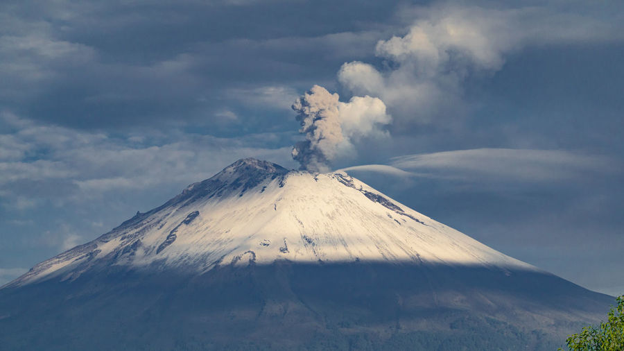 Scenic view of snowcapped volcano 