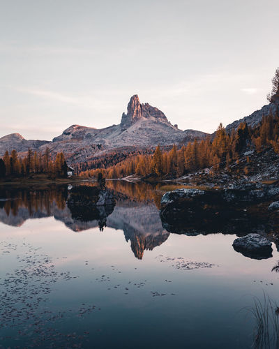 Reflection of mountain in lake against sky