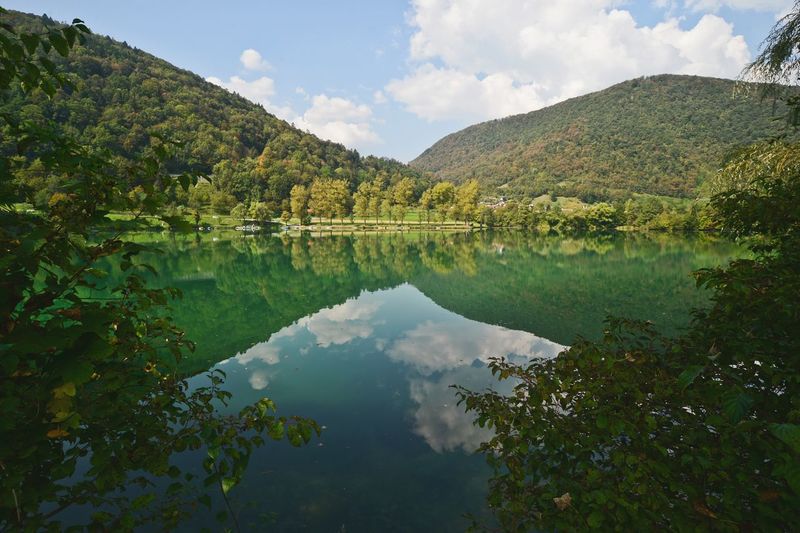 Lake by mountains