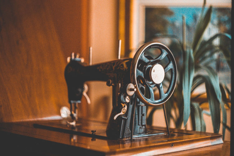 Close-up of camera on table