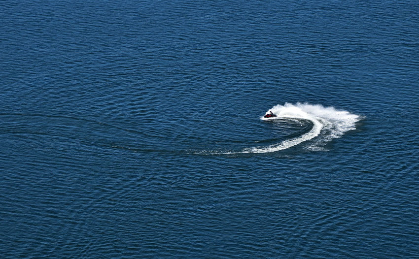 High angle view of person riding jet ski in sea