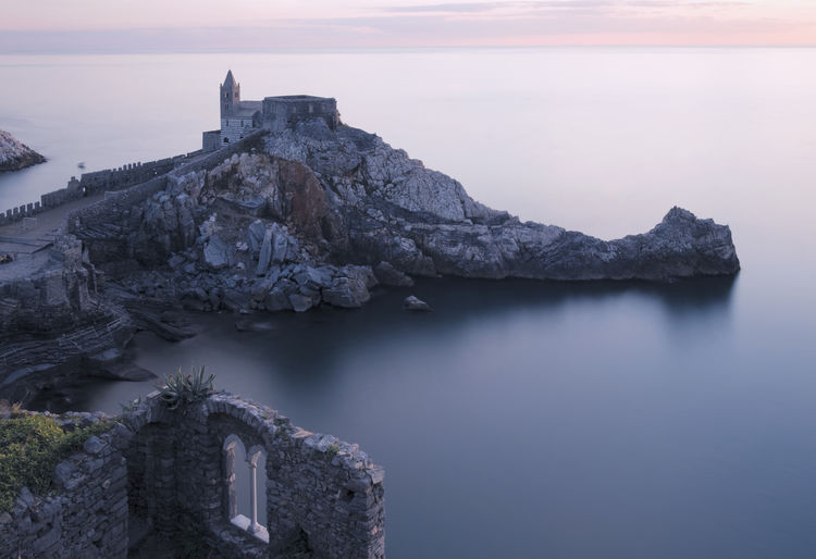 High angle view of portovenere just before sunset