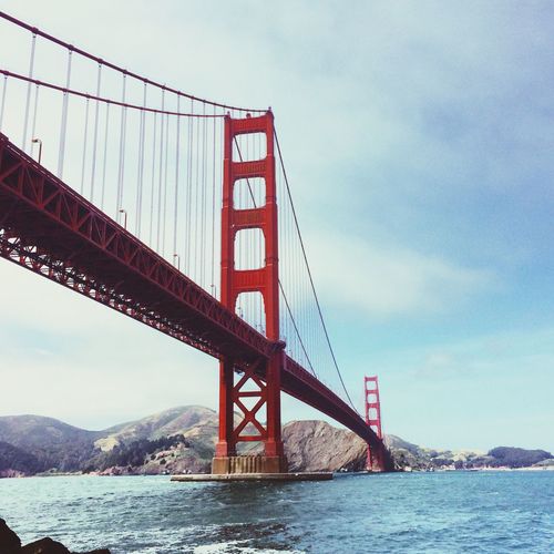 Golden gate bridge over sea against sky