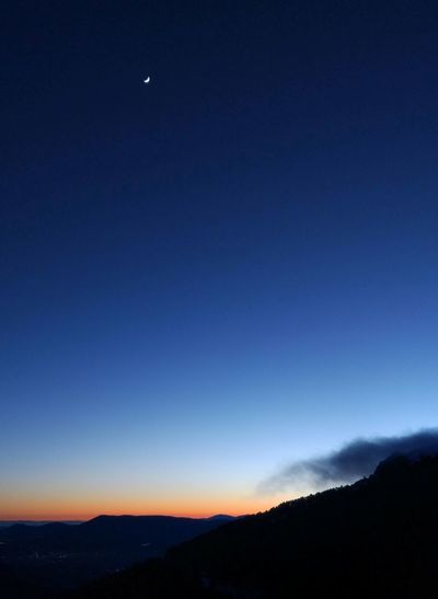 Scenic view of silhouette landscape against clear sky at night