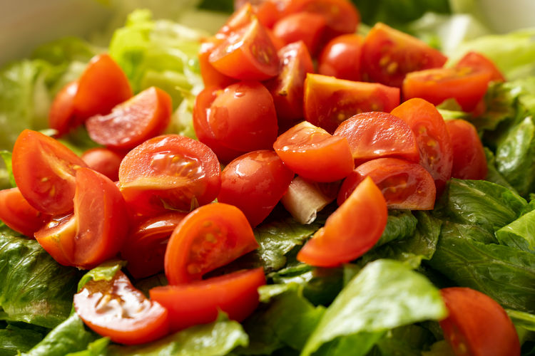 Close-up of chopped tomatoes and vegetables