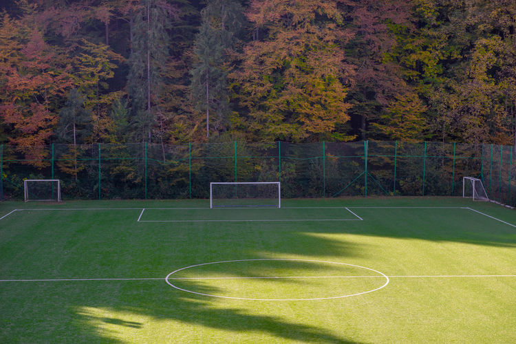 Football field with synthetic grass