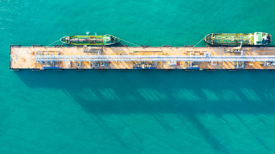 High angle view of ships in sea