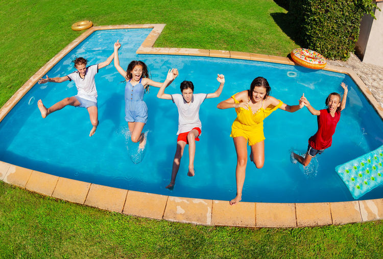 High angle view of people in swimming pool