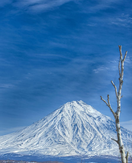 Avachinsky volcano in kamchatka and the blue sky