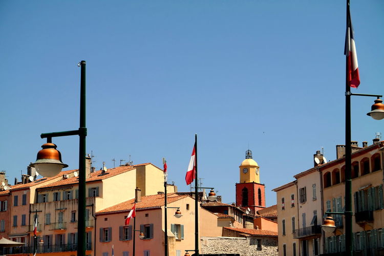 High section of buildings against clear sky at st tropez