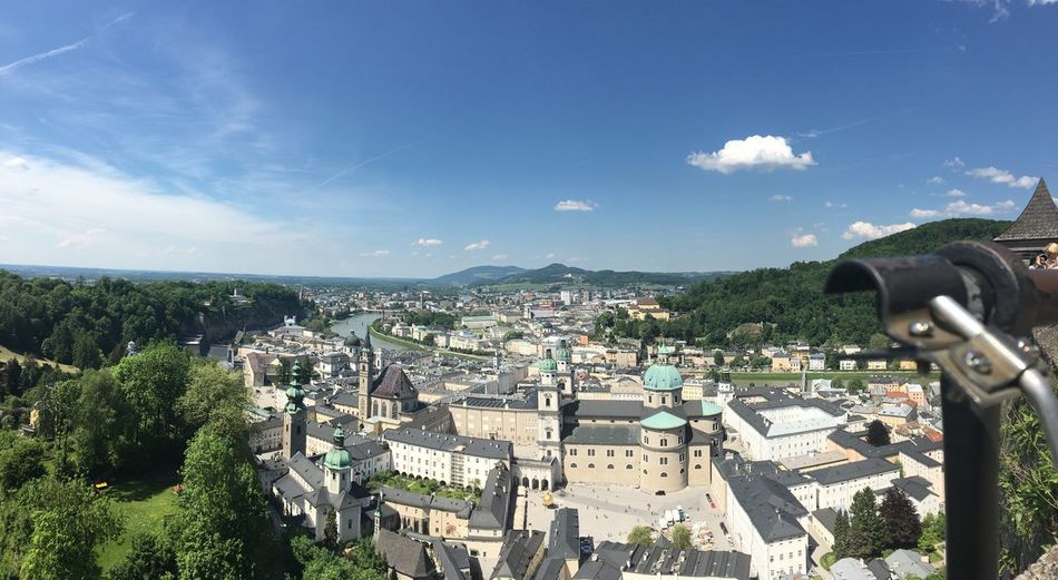 Aerial view of townscape against sky
