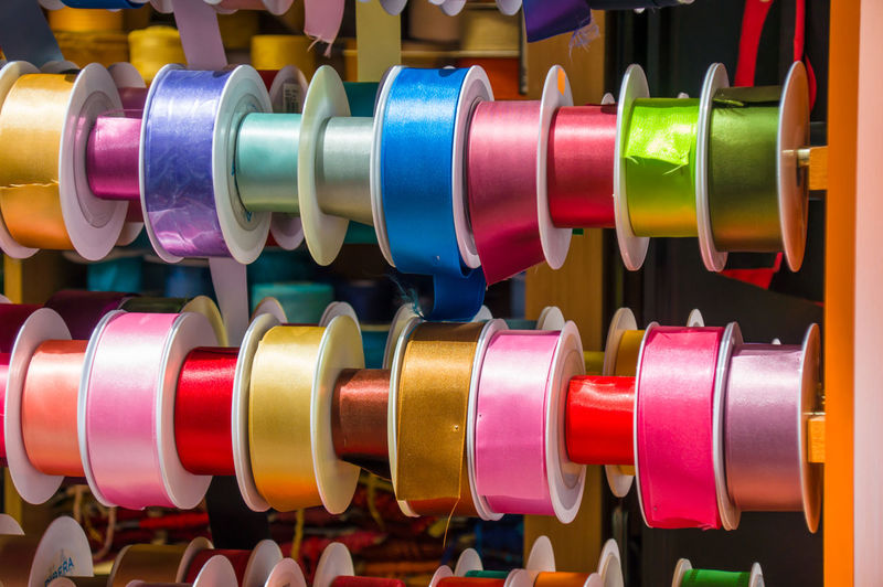 Close-up of multi colored ribbons