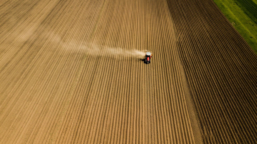 Aerial view of tractor on field