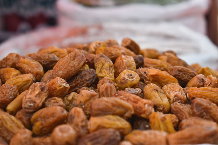 Close-up of  dry dates for sale in market