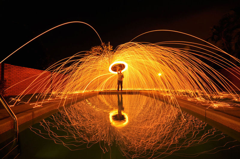 Person with spinning steel wool