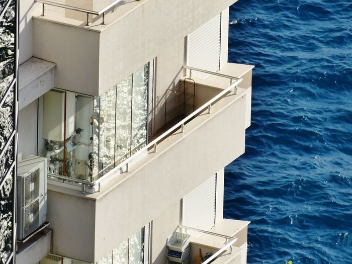 High angle view of building by sea