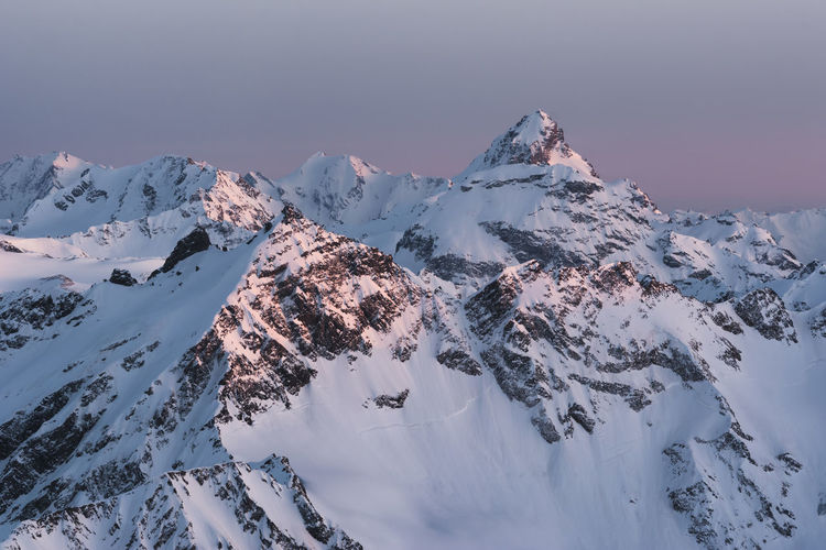 Scenic view of snow covered mountains against sky