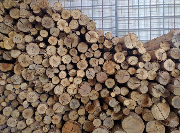 Stack of logs in warehouse