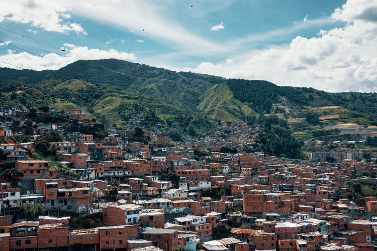 High angle view of townscape against sky