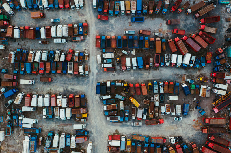 High angle view of cars in city