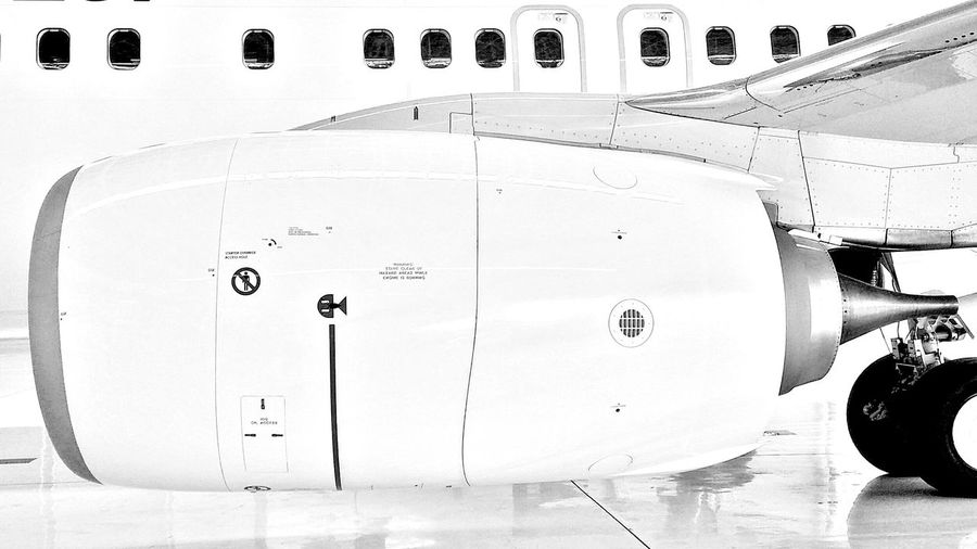 Cropped image of airplane in hangar
