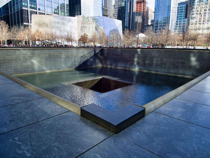 Corner view of the 9/11 memorial
