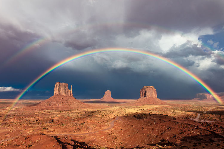 A dramatic double rainbow over monument valley, arizona, usa