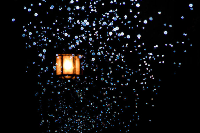 Illuminated lamp in rain