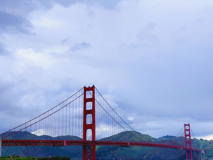 Golden gate bridge against cloudy sky