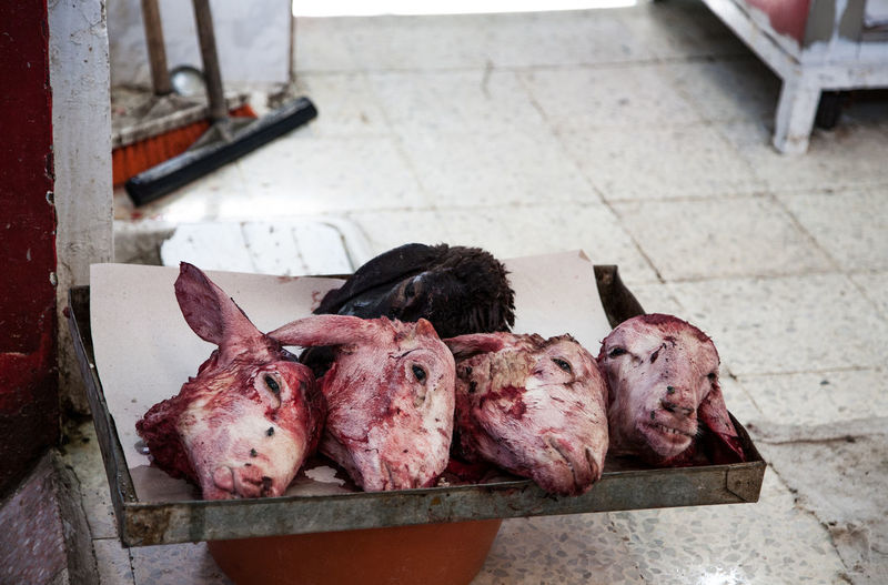 Goats head in butcher shop