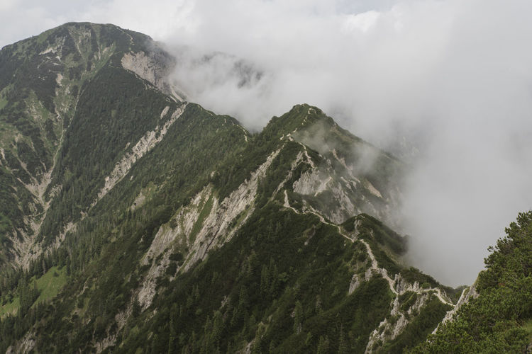 Scenic view of mt herzogstand against cloudy sky