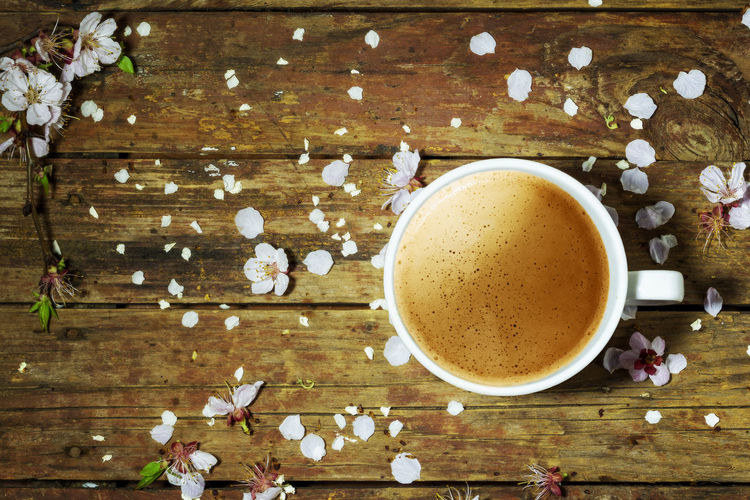 High angle view of coffee on table