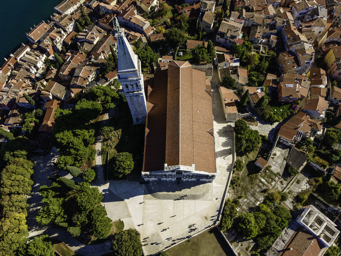 Aerial view of residential area in rovinj old town in istria, croatia