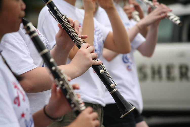 People playing clarinet on fourth of july independence day parade